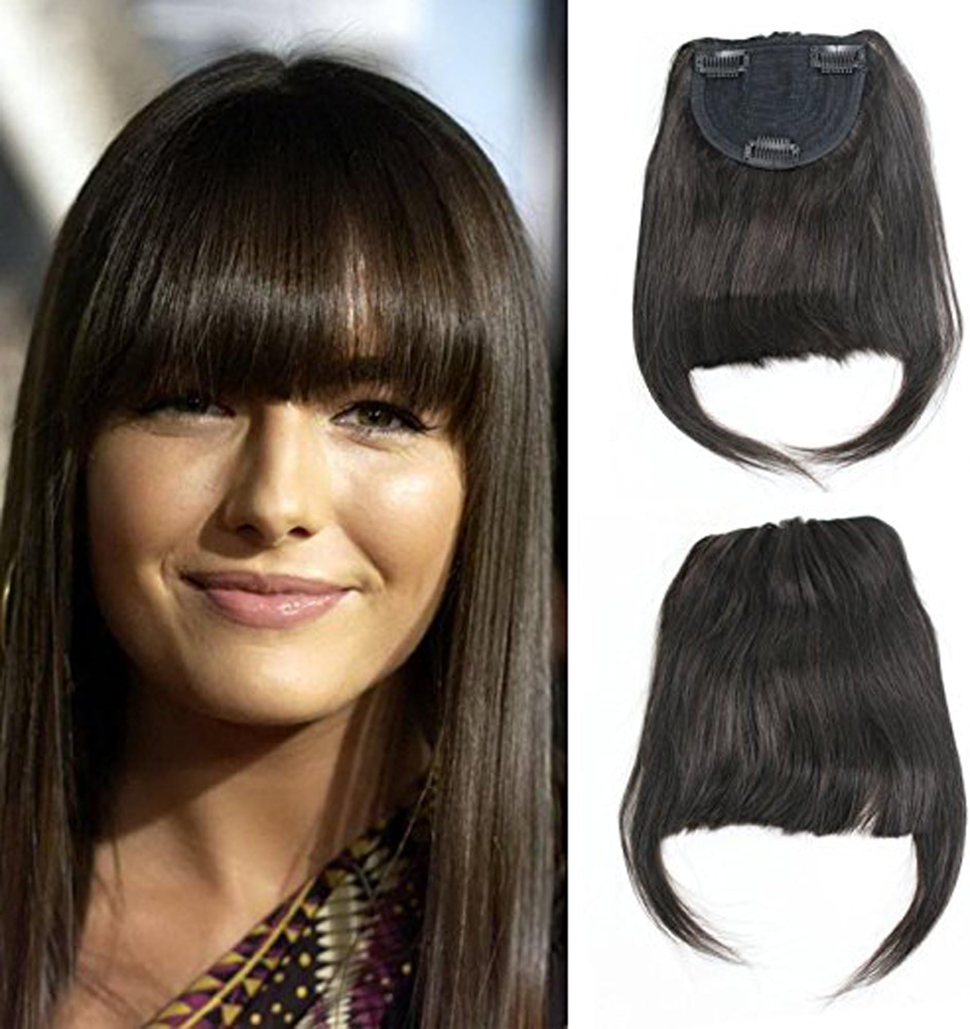 Deewin Brazilian Human Hair Clip-in Hair Bang Fringe Short Straight Hair Extension for Black Women 6-8inch (#2)