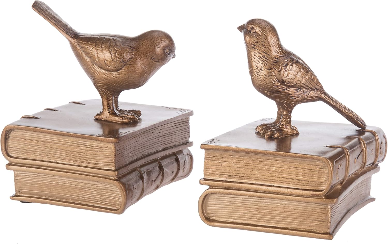 MyGift Vintage Decorative Birds & Books Brass-Colored Resin Bookends, 1 Pair