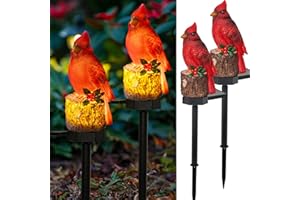 Dazzle Bright 2 Pack 22.5 in Cardinal Bird Solar Lights, Red Bird Solar Powered Lights Cardinal Garden Stake Light for Christmas Pathway Garden Lawn Yard Gifts Decoration