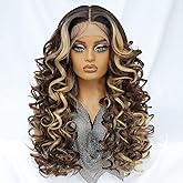 Felek Honey Blonde Wig Long Synthetic Loose Wave Lace Front Wigs for Black and White Women Ombre Brown 13x6 HD Transparent La