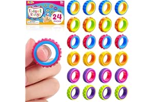 KLT Fidget Toys Kids Sensory Rings: 24 Pack Texture Finger Spinner - Calming Sensory Toys for Autism Stress Relief - Quiet Fidgets for Classroom Students Prizes