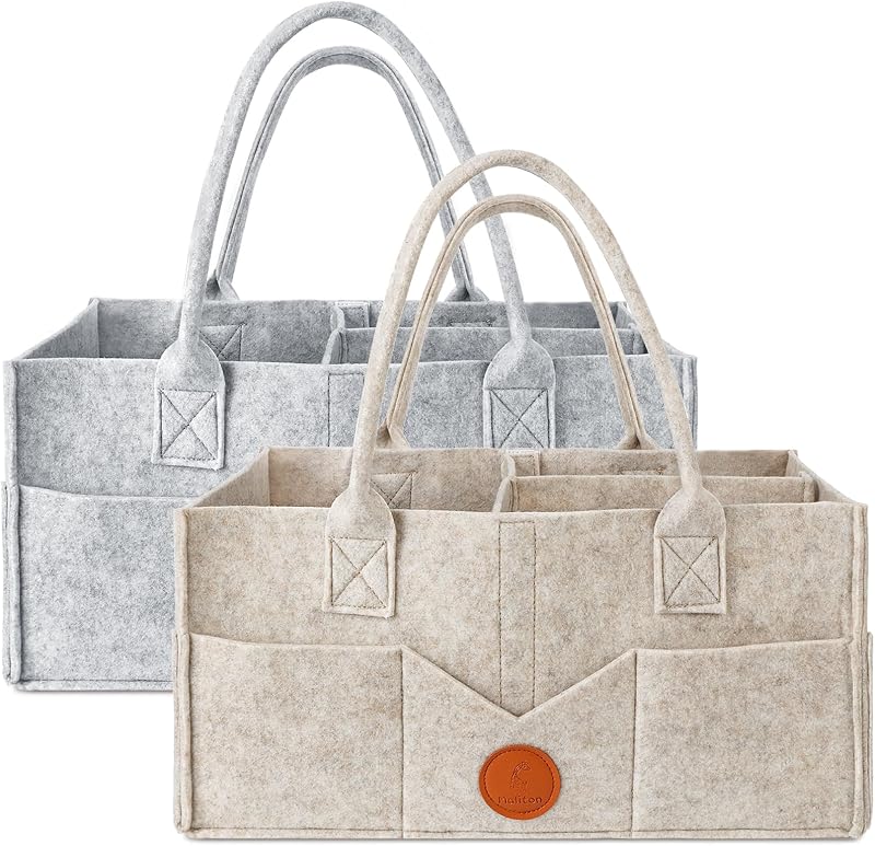 Maliton Nappy Caddy Khaki Grey 15.3x9.3x7 in 2 Packs Detachable Dividers