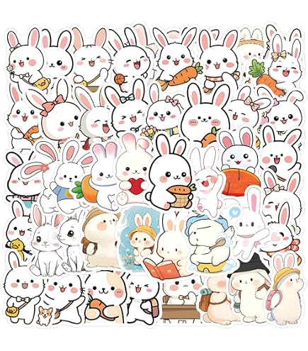 Pegatinas De Conejitos Kawaii – 50 Adhesivos De Vinilo Impermeables Para Niñas, Niños Y Adolescentes, Diseños Animados Y Coloridos Para Decorar Móvil, Libreta O Skate