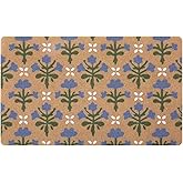 Nuanchu Block Printed Coir Doormat, 18x30 Inch, Spring Floral Coconut Scraper Mat with Non-Slip PVC Backing for Front Door Po