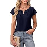 Blooming Jelly Womens Dressy Business Casual Tops Work Trendy Short Sleeve Shirts Summer Cute Pleated Blouses
