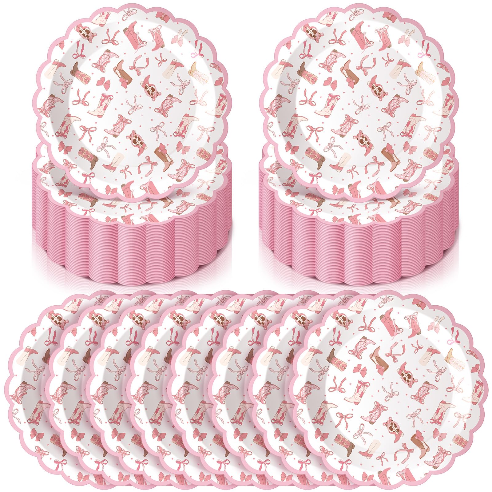 Photo 1 of Havawish 100 Pcs Cowgirl Party Plates Decorations Pink Bow Birthday Paper Plates Disposable Bachelorette Party Dinner Tableware Set for Western Themed Birthday Baby Shower Wedding Decorations