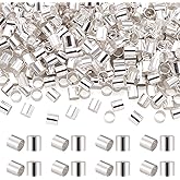 Pandahall 400Pcs Tiny Brass Tube Crimp Beads End Caps Column Crimps Stopper Beads Nickel Free for DIY Jewelry Making (Silver Color)