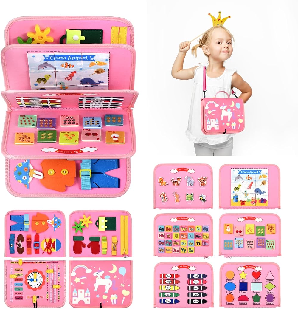 Visator Busy Board Montessori Toys Pink For Toddlers Fine Motor Skills