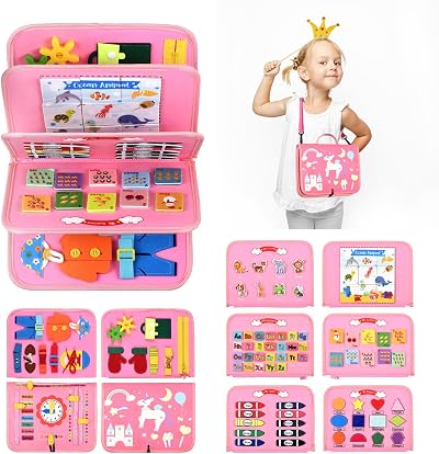 Visator Busy Board Montessori Toys Pink For Toddlers Fine Motor Skills