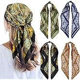 QBSM 4 Pcs 35'' Satin Head Scarf Silk Feeling Neck Scarves Hair Wrap for Sleeping Large Square Headscarf for Women