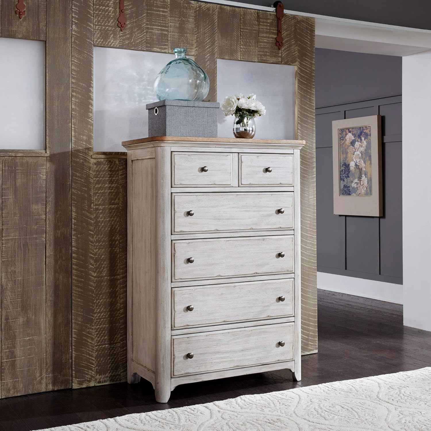 Liberty Furniture Industries Farmhouse Reimagined 5 Drawer Chest, W38 x D19 x H54, White