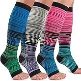 Open Toe Compression Socks Women & Men-3 Pairs 20-30 mmHg Knee High Stockings for Circulation Support