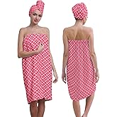 YWZDS Spa Wrap Set with Hair Turban, Pink Gingham Pattern, Bath Towel Wrap