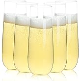 Bestluck 48 Pack 9 oz Stemless Plastic Champagne Flutes, Clear Disposable Champagne Toasting Glasses, Shatterproof and BPA-Free Drinkware for Party & Graduation & Wedding