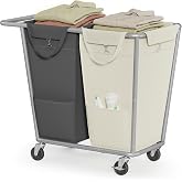 SONGMICS 2-Section Laundry Basket with Wheels, 50.2 Gallons (190 L) Hamper | Laundry Sorter, Removable Bags, Heavy-Duty Steel Frame, Cream White and Gray, STEVIE Collection URLS009X01