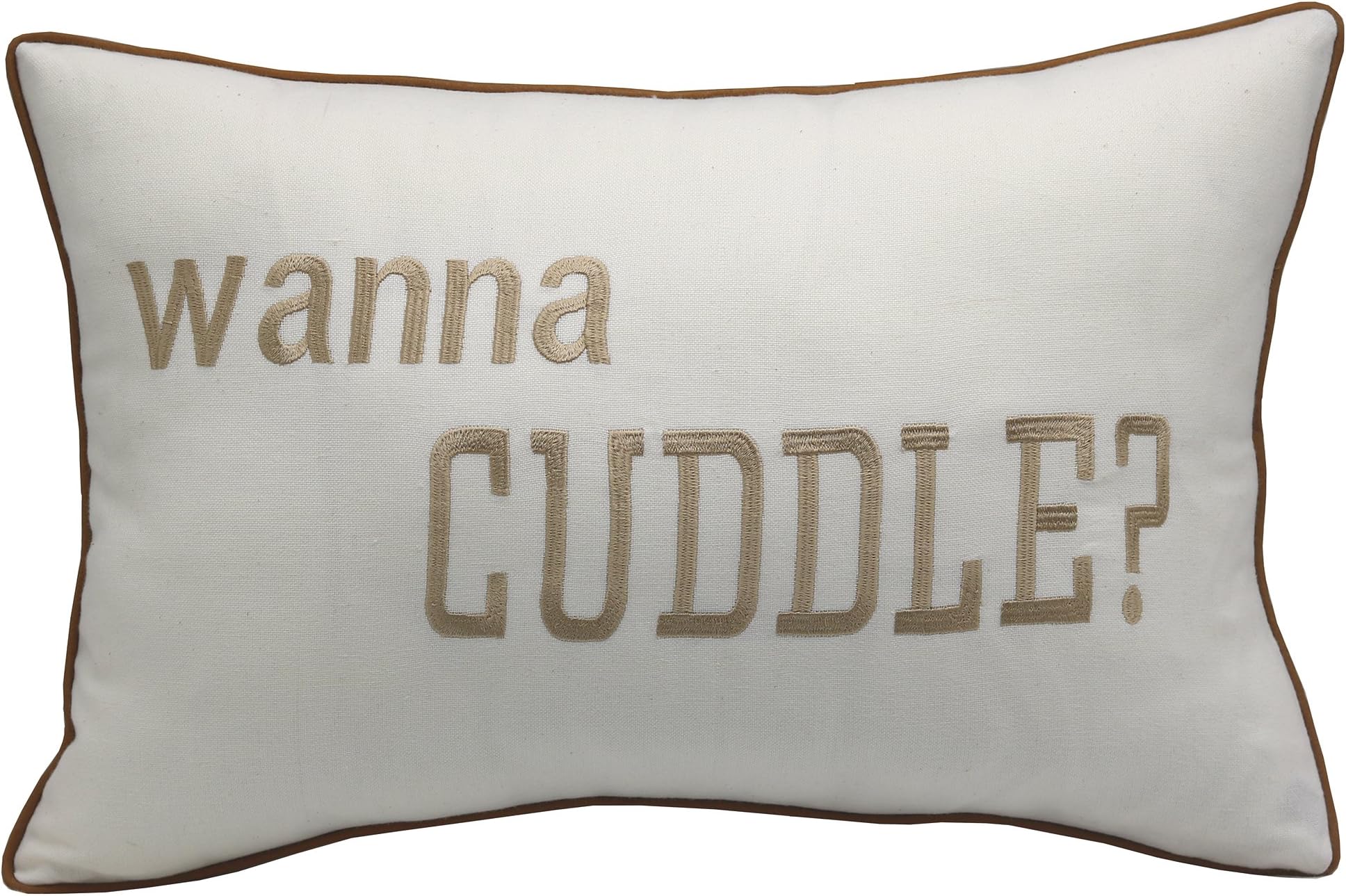 YugTex Wanna Cuddle Cotton Embroidered Decorative Lumbar Accent Throw Pillow Cover - Funny Bedroom Accent - Couple Decor - 12x18 Inches, Ivory