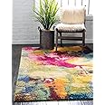 Unique Loom Estrella Collection Colorful, Abstract, Watercolor, Modern, Eclectic Area Rug, 3 ft 3 in x 5 ft 3 in, Multi/Beige