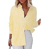 Diosun Womens Striped Button Down Shirts Classic Long Sleeve Stylish Collared Office Work Blouses Tops