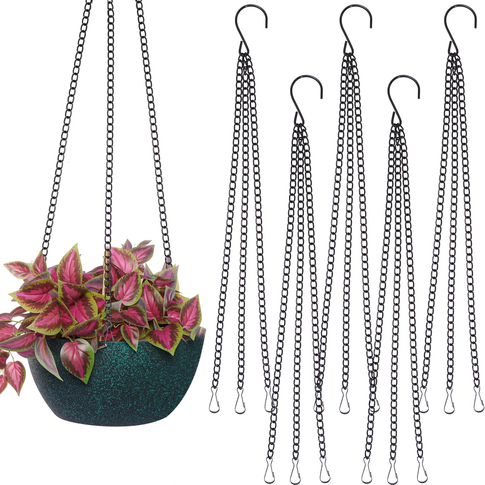 Shuul 5 Pcs Hanging Basket Chains 3 Point 16" Black Heavy Duty Metal Replacement Chain Flower Pot Chains for Hanging Basket Bird Feeder Flower pots and Ornaments