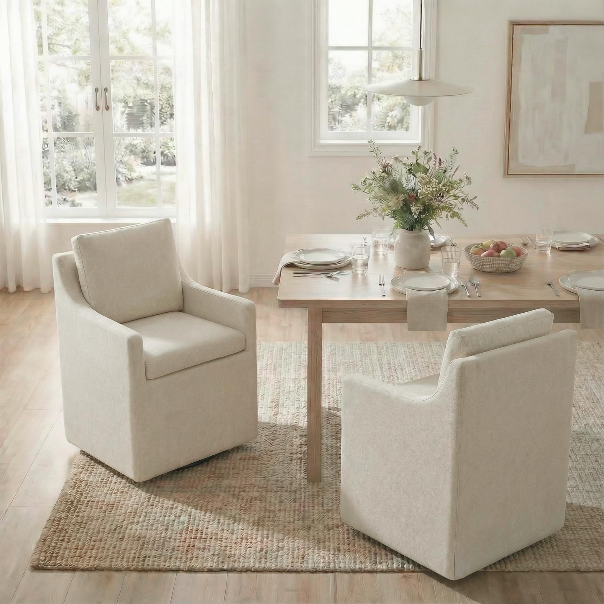 View 1 of ***ONLY ONE CHAIR**** KISLOT Upholstered Dining Chairs, Modern Dining Room Chairs with Casters & Washable Cover, Rolling Accent Chair with Hidden Storage for Kitchen, Farmhouse, Living Room, Beige, 2 Box