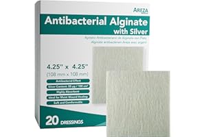 Areza Medical Silver Alginate (Antibacterial Alginate with Silver) 4.25"x4.25" Sterile; 20 Wound Dressings Per Box (1)