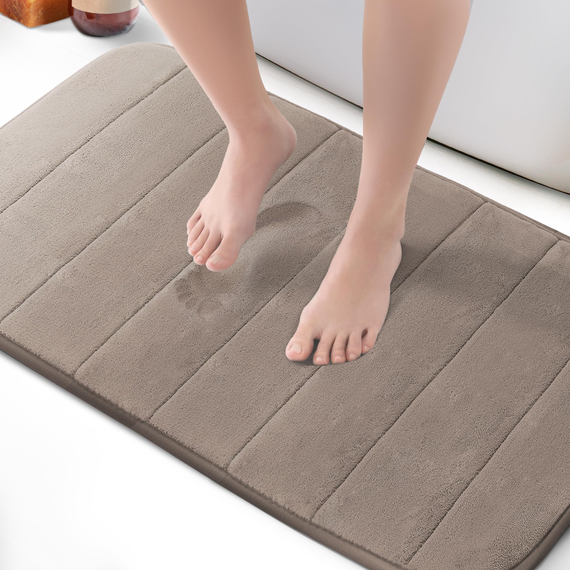 KEPLIN Memory Foam Bath Mat - Ultra-Soft, Highly Absorbent, Non-Slip, Machine Washable - Luxurious Comfort for Home & Bathroom Floors (Beige, 50 x 80cm)