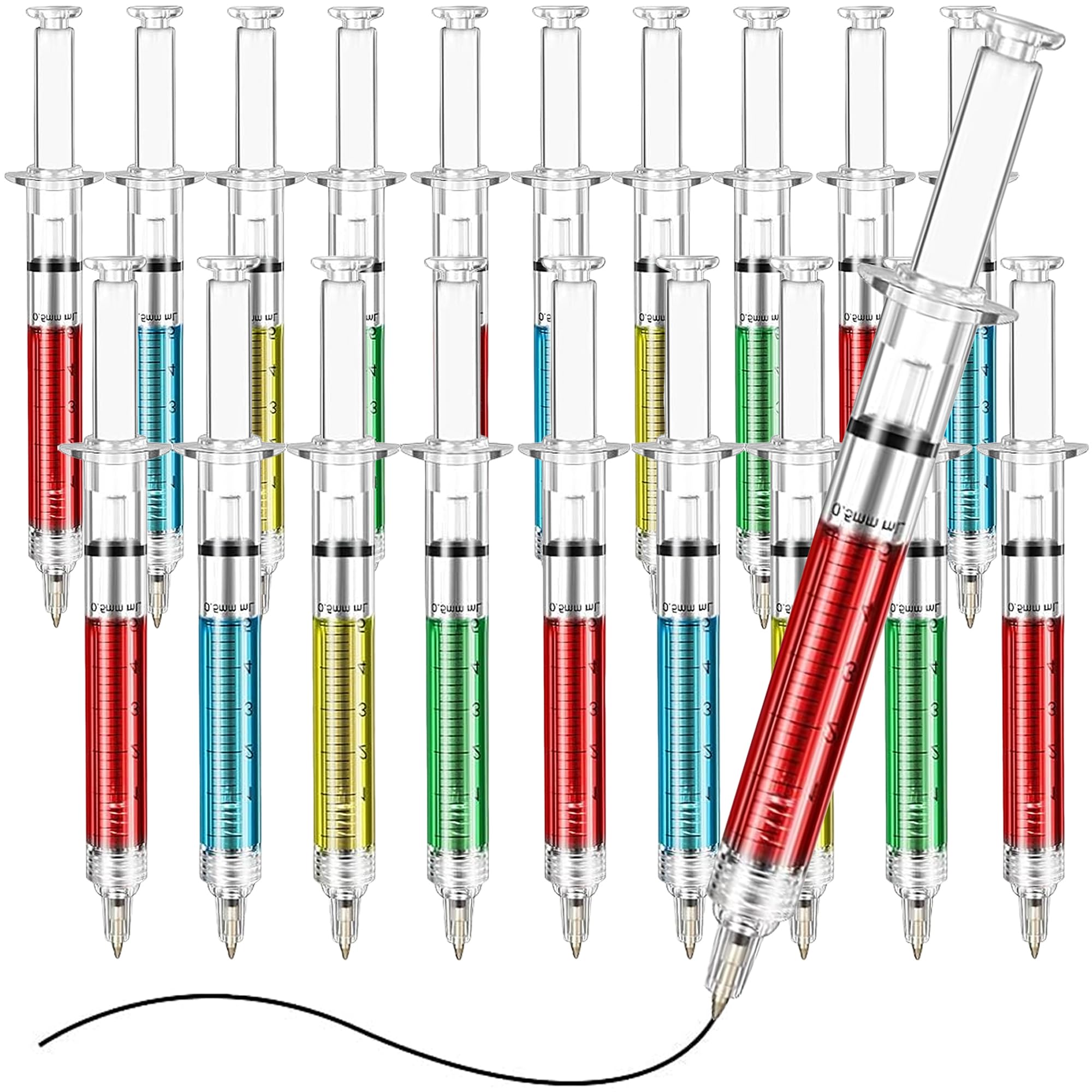 MINGZE Fake Needle Syringe Ballpoint Pens, Writes in Blue or Black Ink, School Supplies, Prizes and Giveaway for Boys and Girls (20pcs)…