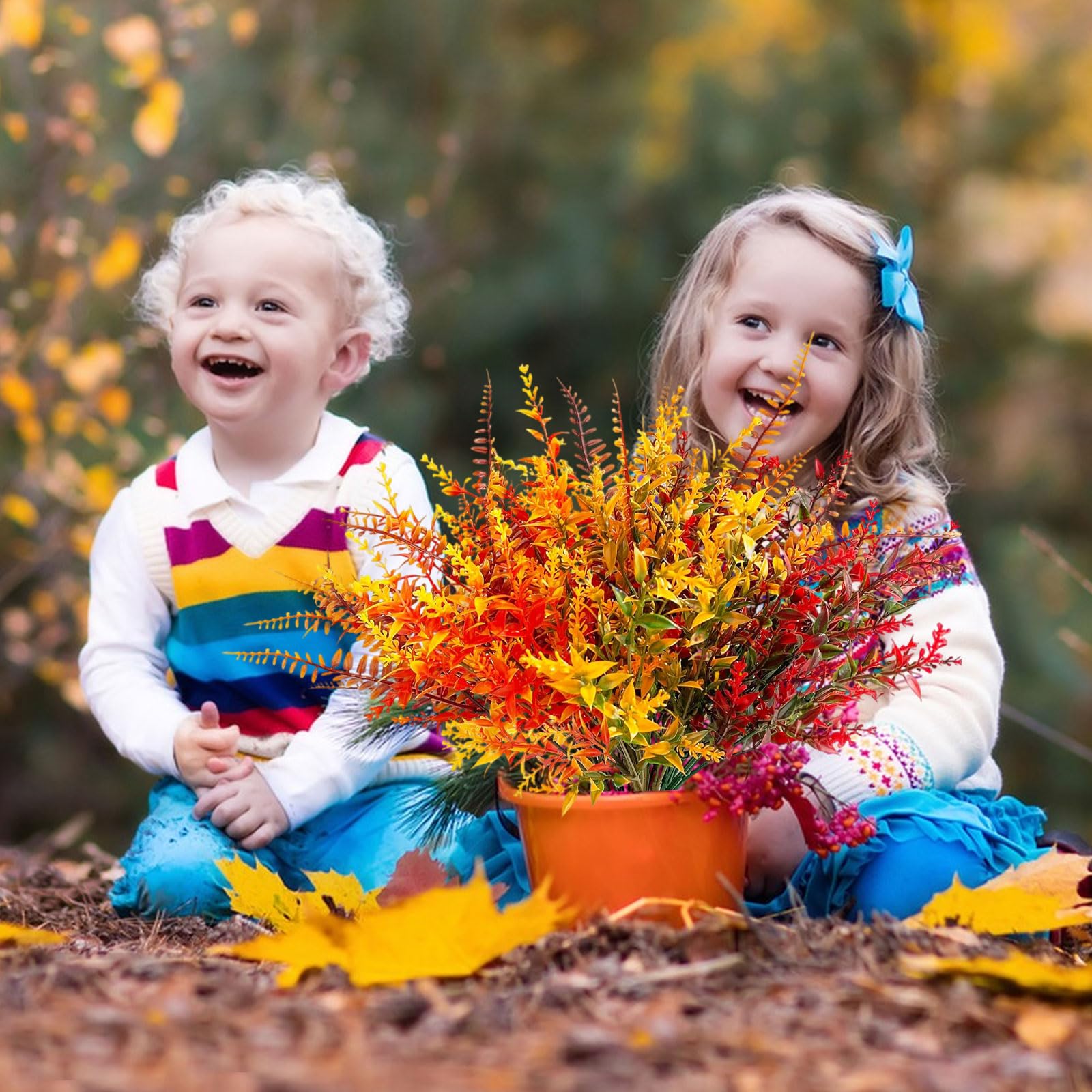 12 Bündel Künstliche Herbstblumen Herbststrauß Herbstdeko, Kunststoff Lavendel Persergras Kunstblumen Deko, Herbst Farbverlauf Herbstblätter Herbstzweige Blumen Balkonpflanzen für Innen und Draußen 5
