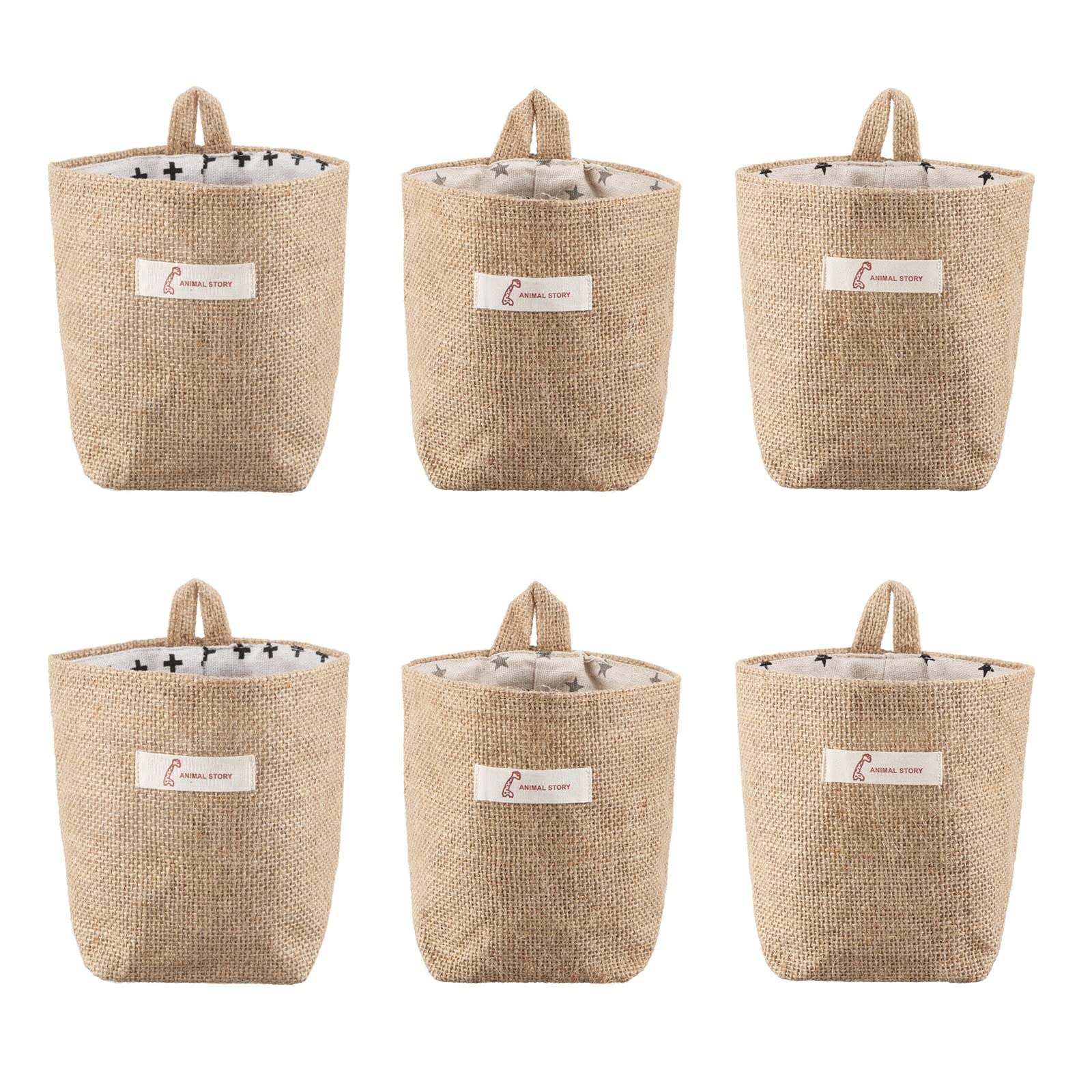 Lifreer Storage Baskets, 6 Pcs Cotton Linen Foldable Small Baskets with Handle Storage Boxes for Toy Makeup Key Small Stuff (style 3) — image 1