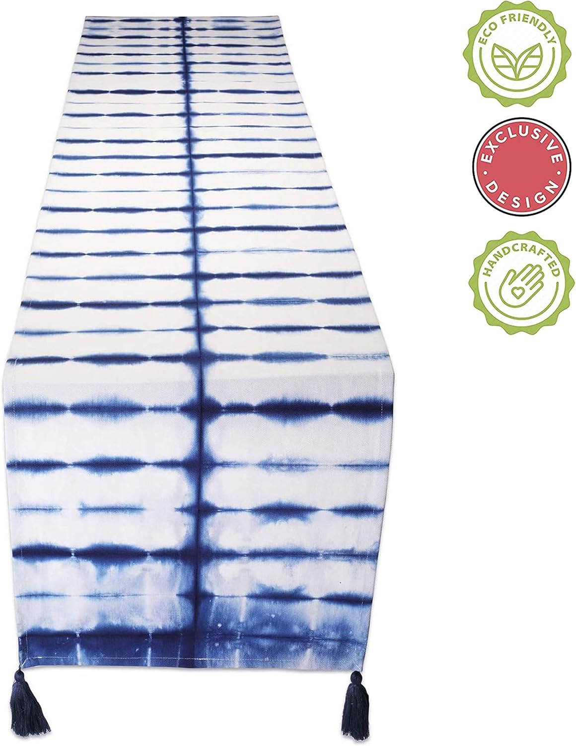 Folkulture Table Runner 14 x 72 inch with Tassels, Boho Table Runner for Farmhouse Style Table Décor or Modern Kitchen Decor, 100% Cotton, Navy Blue Shibori: Home & Kitchen