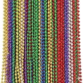Oojami Mardi Gras Beads Necklaces - 33" Assorted Colors Beaded Necklaces for Mardi Gras, Carnival, Pirate Parties, Masquerade and Christmas, Bulk Parade Throws and Party Favors for Men and Women