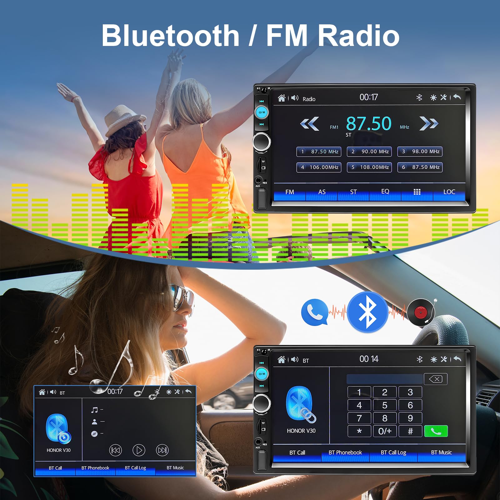Podofo Double Din Car Stereo with CarPlay Android Auto, 7 Inch HD Touch Screen Bluetooth Radio Car Audio with Backup Camera, Voice Control, FM Radio, Mirror Link, USB Playback/Charging