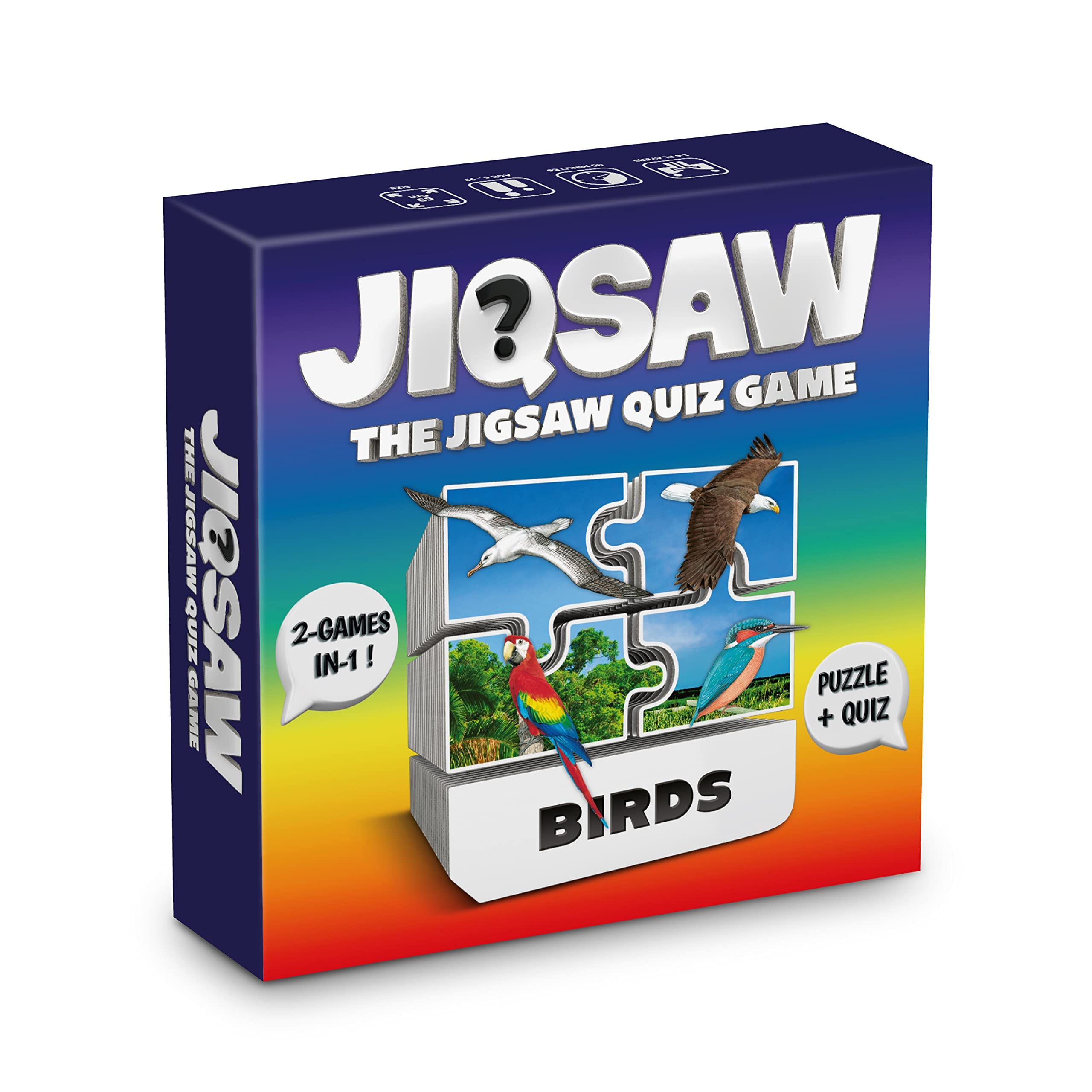 100 PICS Birds Jigsaw Quiz | Family Puzzle + Fun Quiz | 1-8 Players | Large Table Game | 45 Minutes Playing Time