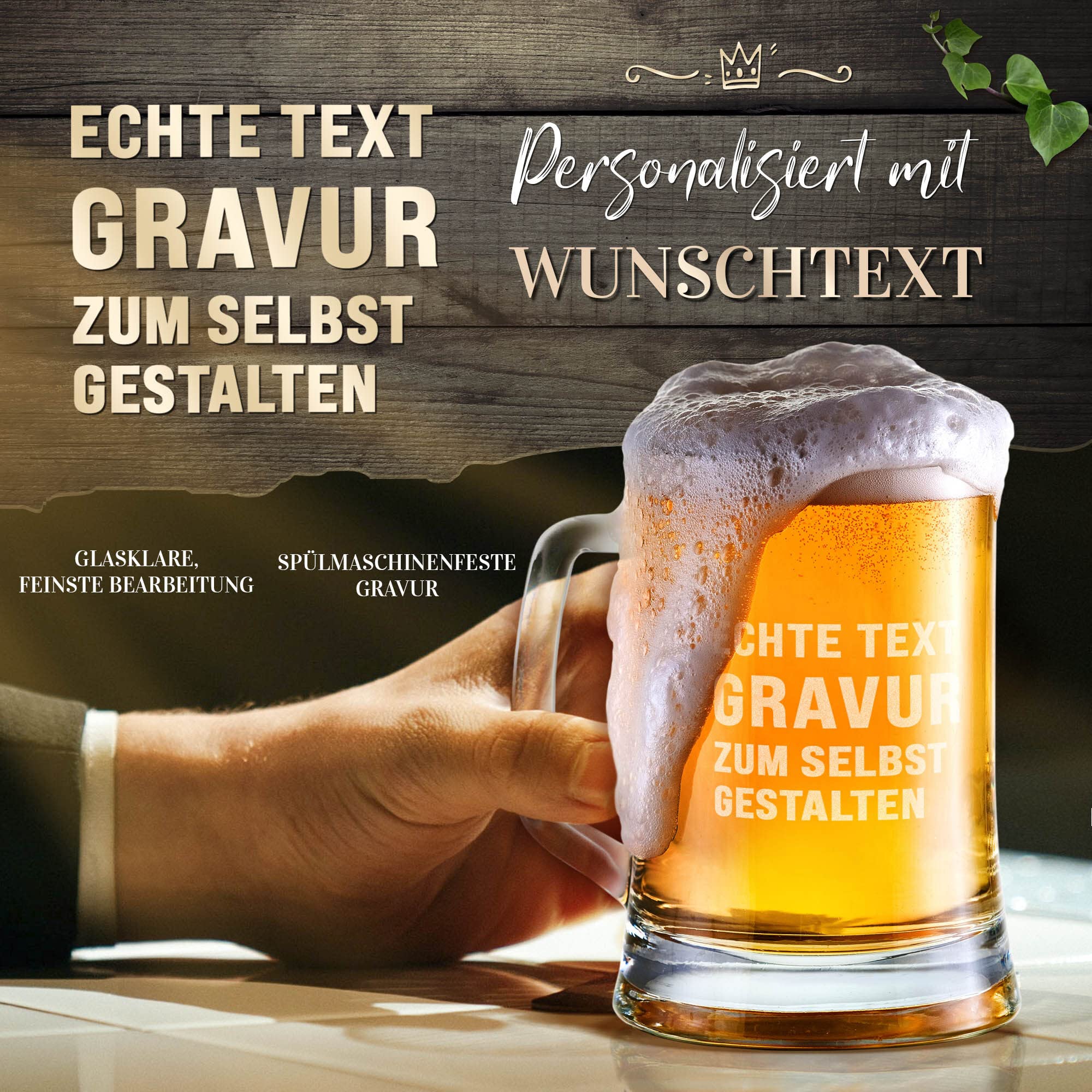 Print Royal PR Bierglas mit Gravur - mit Name oder Text - Personalisiertes Geschenk für Biertrinker, Bier Geschenke, graviertes Bierglas Gravur, Weihnachten | Lasergravur, mit Henkel, 450 ml 3