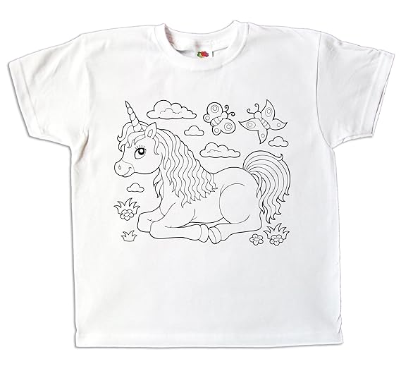 Kinder T-Shirt Einhorn für Mädchen zum bemalen und ausmalen mit Vordruck zum Kindergeburtstag kreatives Spiel und Geschenk