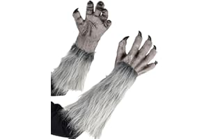 Amscan Gray Werewolf Gloves for Adults, Halloween Costume Accessory, One Size, 18", Latex