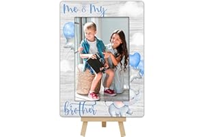 OXRUN Balloon Elephant Photo Frame, Me & My Brother Wooden Picture Frame with Easel, 4x6 Photo Insert, Newborn Gifts, Nursery Decor - A10