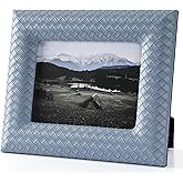 ELPMD Blue Leather Photo Frame 4by6 Picture Frame for Wall Tabletop Horizontal Vertical Formats Modern Home Dcor