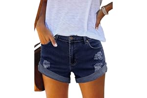 luvamia 2024 Jean Shorts Womens Mid Rise Casual Ripped Distressed Stretchy Denim Shorts Y2K Fold Hem Short Hot Pants