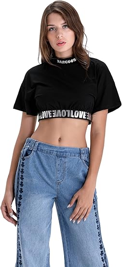 Amazon Bargoos Tシャツの女性の半袖シャツカジュアルショートコートファッションtシャツの裏地黒のシンプルな服 Tシャツ カットソー 通販