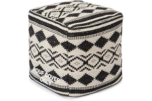 REDEARTH · UNSTUFFED Pouf Ottoman Cover Textured Cube Bean Bag Pouffe Footrest for Living Room, Bedroom, Nursery, Kidsroom; 100% Cotton(18"X18"X18", Linear Diamonds Black)