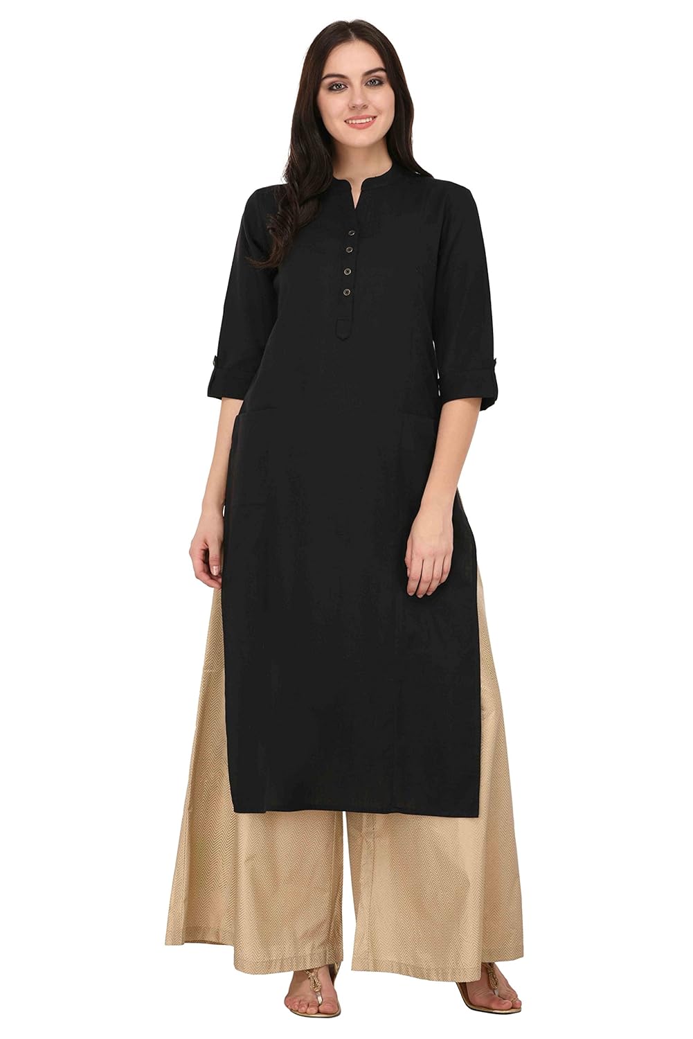 pistaa's women's cotton kurta with two patch pockets
