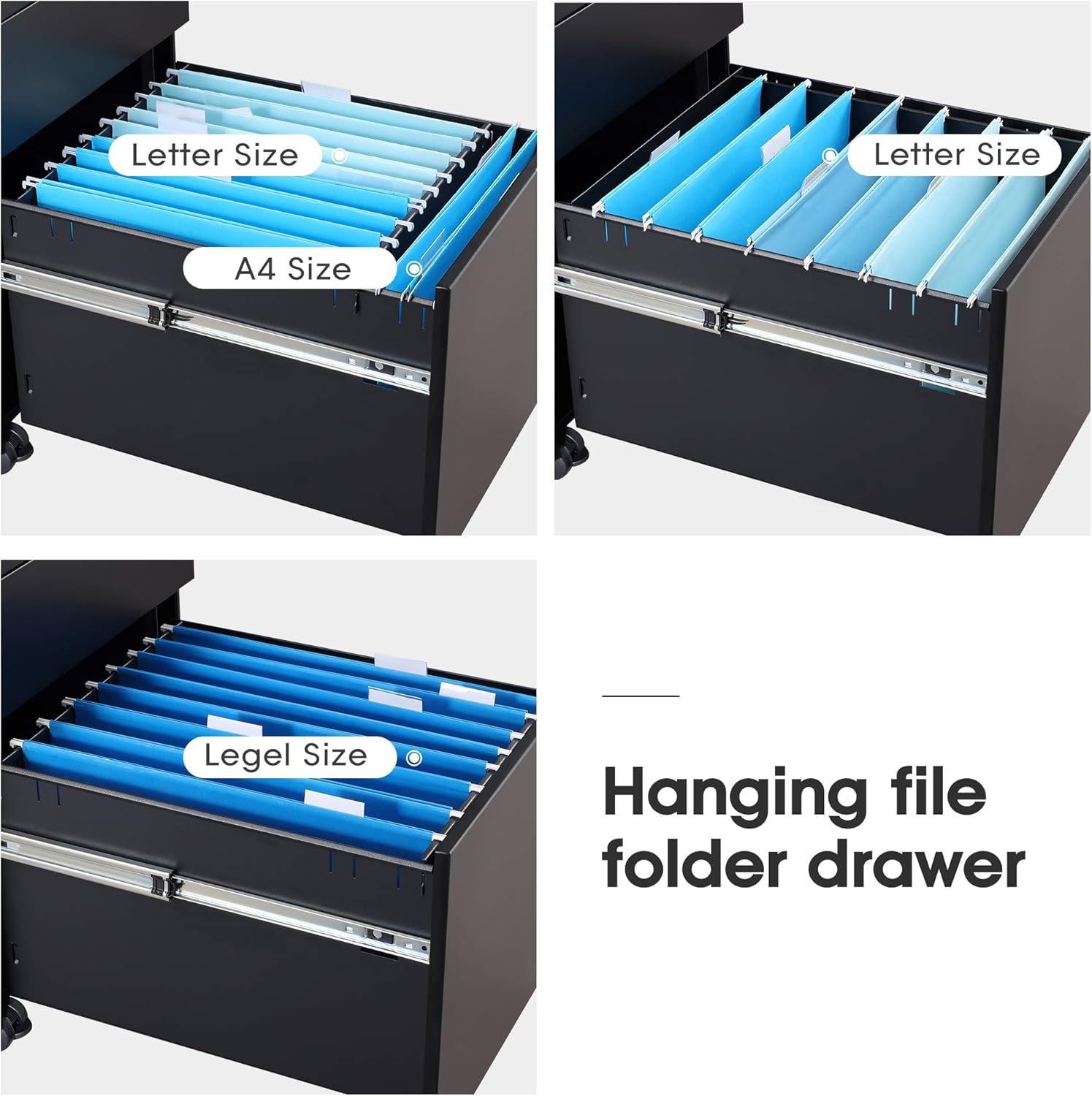 DEVAISE Locking File Cabinet, 3 Drawer Rolling Pedestal Under Desk, Fully Assembled Except Casters, Black : Office Products