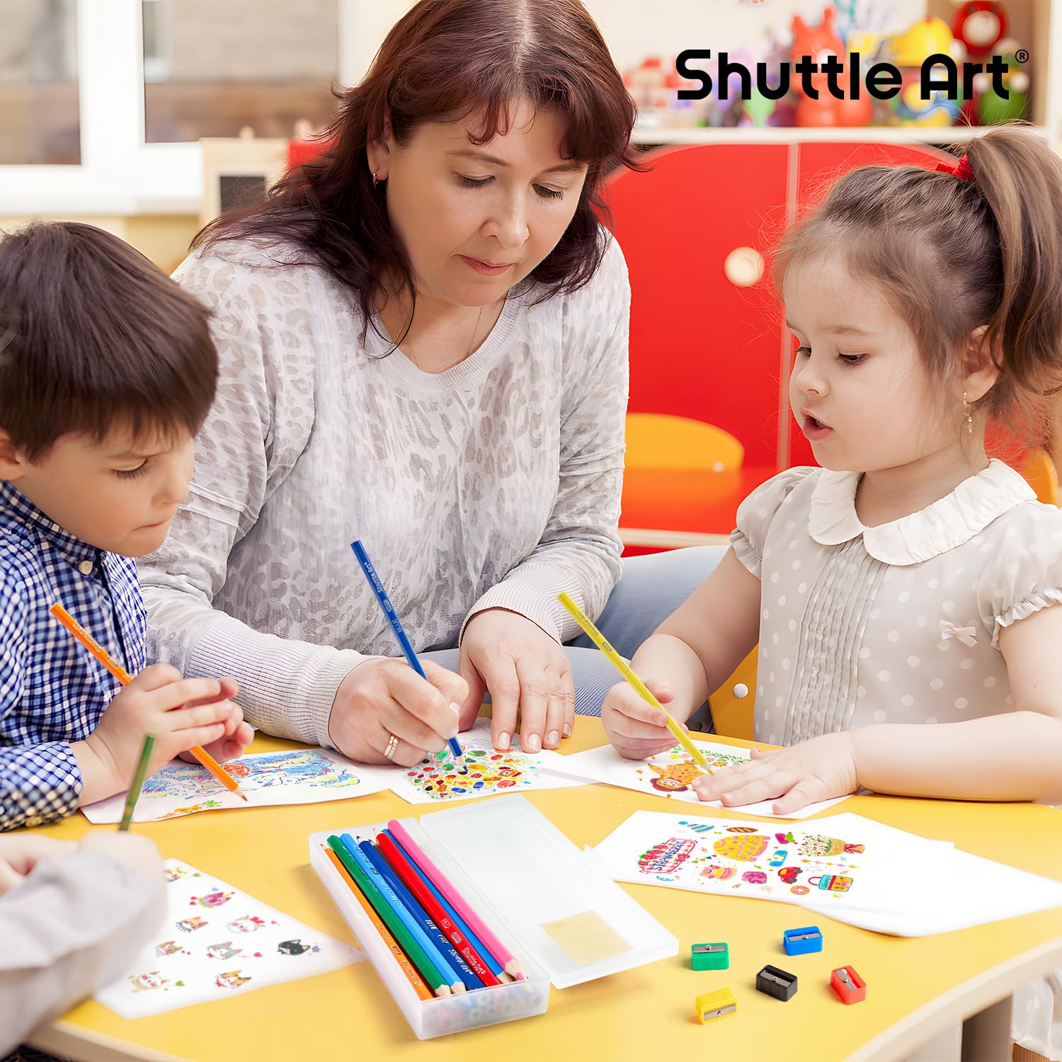 Shuttle Art Colored Pencils Bulk, 408 Pack Coloring Pencil Set Plus 20 Sharpeners, 12 Assorted Colors, Classroom Pack School Supplies