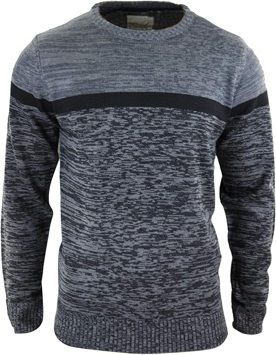 Mens Wool Feel Knitted Jumper Smart Casual Navy Grey Light Warm Winter