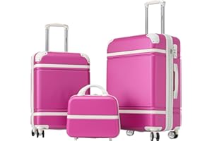 Merax Luggage Set 2 Piece Suitcase Set with Cosmetic Case Expandable Spinner Wheels Vintage Luggage Sets(Pink,20"+24")