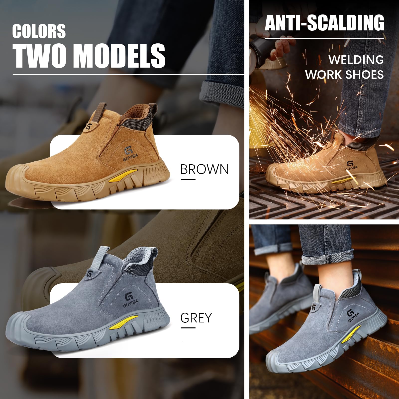 GLANOUDUN Welding Work Boots for Men Slip on Steel Toe Shoes for Men Indestructible Steel Toe Boots Welder Men's Working Shoes Fireproof Safety Footwear for Construction Men's Work & Safety Footwear