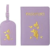 PATIKIL Passport Cover Holder and Luggage Tag Set, PU Leather Passport Case Holder Travel Tag Suitcase Identifier Travel Accessories for Men Women, Purple