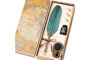 NC Quill Pen Ink Set, Feather Pen Ink Set, Feather Calligraphy Pen Set, Christmas gifts, Valentine’s Day Gift, Birthday Gift, Calligraphy Set Holiday Ideal Gift.(Green)