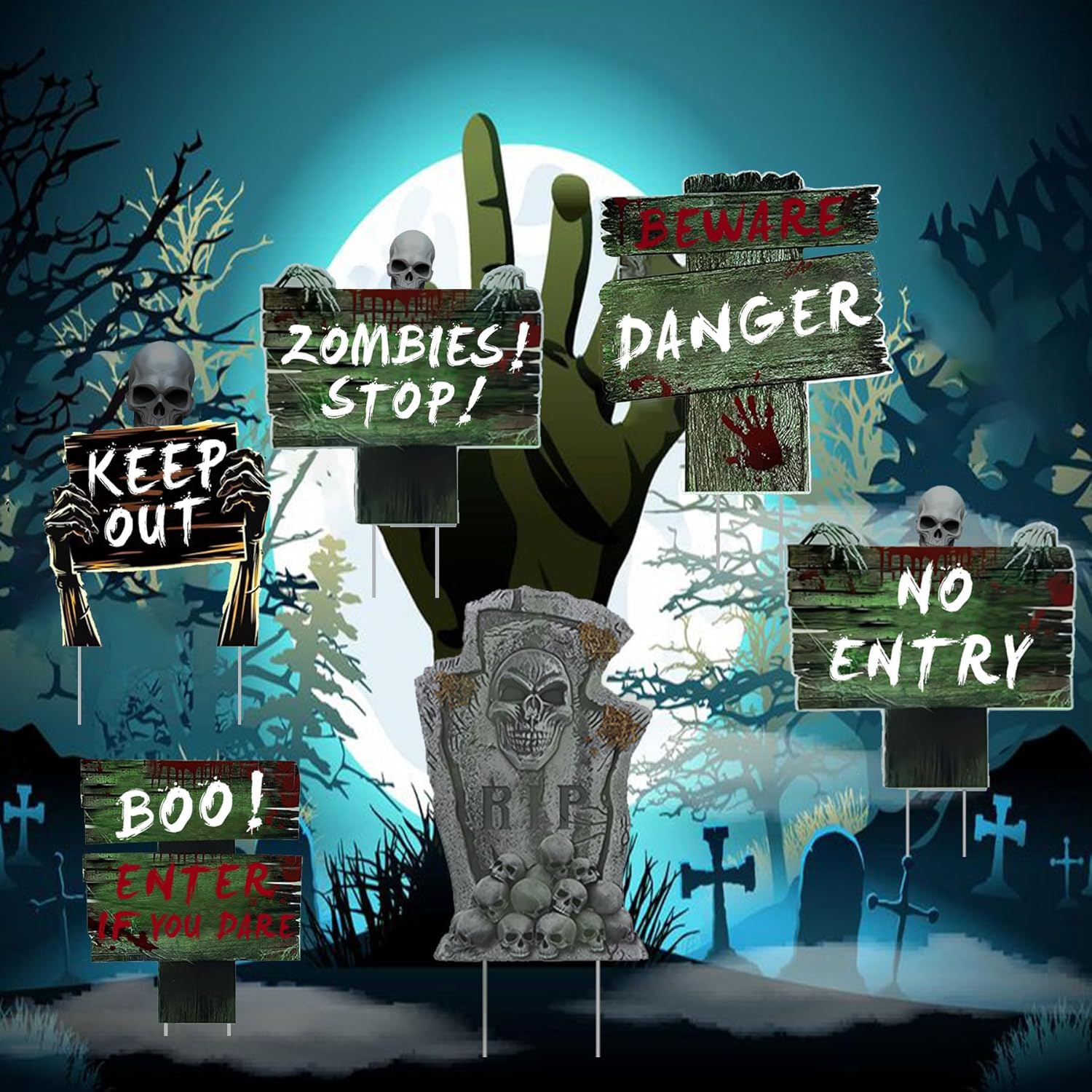 Yard Signs - Halloween Decorations Outdoor Halloween Yard Decorations Halloween Yard Stakes Tombstones Halloween Decor Halloween Lawn Yard Decorations Props Front Yard Halloween Party Decor 6 Pieces